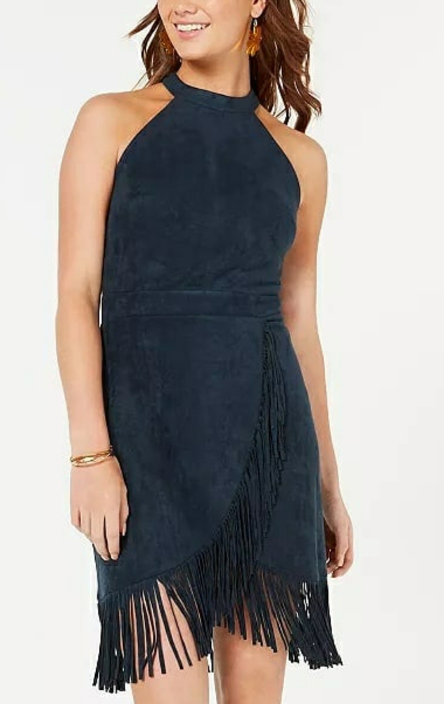 Rosie Harlow Juniors Faux-Suede Fringe Dre Navy